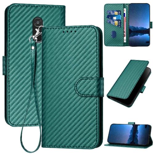 Tongez Étui Pour Xiaomi Redmi Note 4 Avec Sangle Détachable Surface De Fibre De Carbone Avec Fente Pour Carte Et Béquille Cuir Premium - Vert Foncé