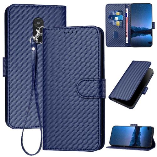 Tongez Étui Pour Xiaomi Redmi Note 4 Avec Sangle Détachable Surface De Fibre De Carbone Avec Fente Pour Carte Et Béquille Cuir Premium - Bleu