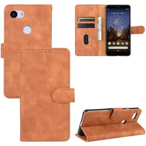 Compatible Avec Coque Google Pixel 3a Xl, Portefeuille Etui Cuir Magnétique Housse Avec Fentes De Cartes, Antichoc Support+Protecteur D'écran En Verre Trempé*2-Brun