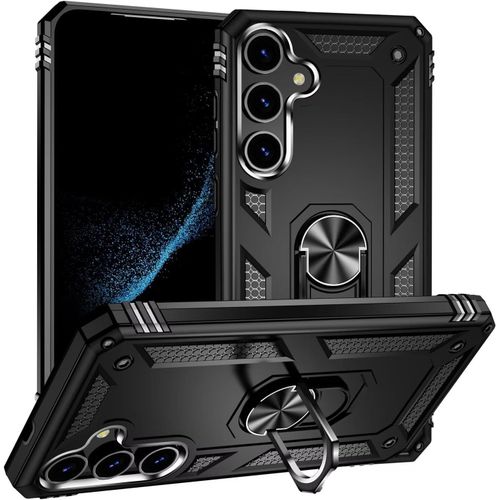 Compatible Avec Coque Samsung Galaxy S24 Plus 5g Avec Aimant Anneau Support, 360°Double Couche Renforcée Défense Bumper Antichoc Armure Housse Etui Avec Protection Écran-Noir