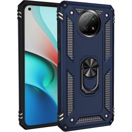 Compatible Avec Coque Xiaomi Redmi Note 9 Avec Aimant Anneau Support, 360°Double Couche Renforcée Défense Bumper Antichoc Armure Housse Etui Avec Protection Écran-Bleu