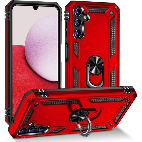 Compatible Avec Coque Samsung Galaxy A05s Avec Aimant Anneau Support, 360°Double Couche Renforcée Défense Bumper Antichoc Armure Housse Etui Avec Protection Écran-Rouge