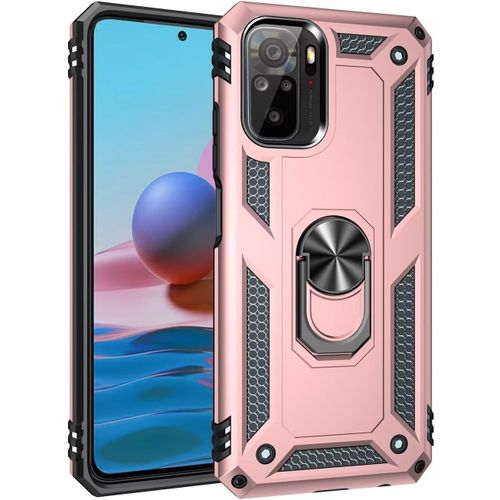 Compatible Avec Coque Xiaomi Redmi Note 10 Avec Aimant Anneau Support, 360°Double Couche Renforcée Défense Bumper Antichoc Armure Housse Etui Avec Protection Écran-Or Rose