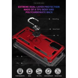 Compatible Avec Coque Samsung Galaxy A51 Avec Aimant Anneau Support, 360°Double Couche Renforcée Défense Bumper Antichoc Armure Housse Etui Avec Protection Écran-Rouge