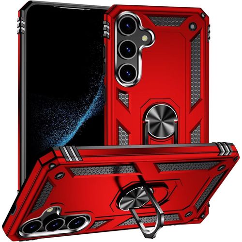 Compatible Avec Coque Samsung Galaxy S24 Plus 5g Avec Aimant Anneau Support, 360°Double Couche Renforcée Défense Bumper Antichoc Armure Housse Etui Avec Protection Écran-Rouge