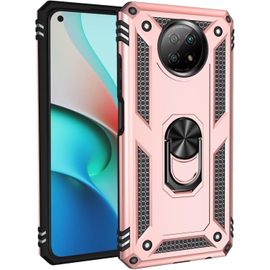 Compatible Avec Coque Xiaomi Redmi Note 9 Avec Aimant Anneau Support, 360°Double Couche Renforcée Défense Bumper Antichoc Armure Housse Etui Avec Protection Écran-Or Rose