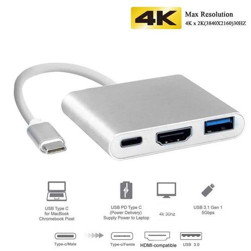 Argent - Thunderbolt 3 adaptateur USB Type C Hub HDMI compatible 4K support Samsung Dex mode USB-C Dock avec PD pour MacBook Pro/Air 2021.
