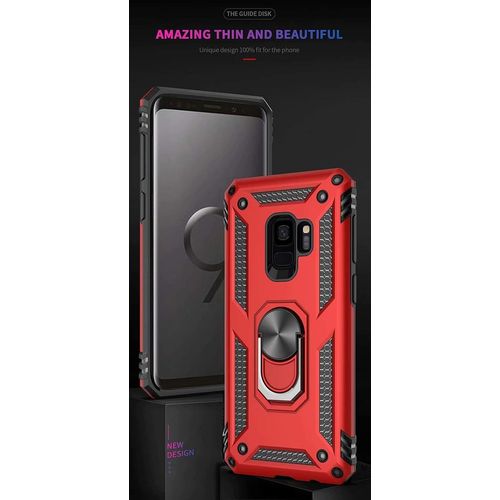 Coque Samsung Galaxy S9 Avec Aimant Anneau Support, 360° Double Couche Renforcée Défense Bumper Antichoc Armure Housse Etui Avec Protection Écran Pour Samsung Galaxy S9, Rouge