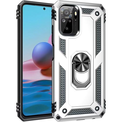 Compatible Avec Coque Xiaomi Redmi Note 10 Avec Aimant Anneau Support, 360°Double Couche Renforcée Défense Bumper Antichoc Armure Housse Etui Avec Protection Écran-Argent