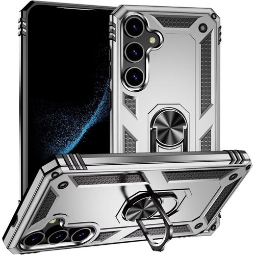 Compatible Avec Coque Samsung Galaxy S24 Plus 5g Avec Aimant Anneau Support, 360°Double Couche Renforcée Défense Bumper Antichoc Armure Housse Etui Avec Protection Écran-Argent