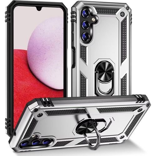 Compatible Avec Coque Samsung Galaxy A05s Avec Aimant Anneau Support, 360°Double Couche Renforcée Défense Bumper Antichoc Armure Housse Etui Avec Protection Écran-Argent