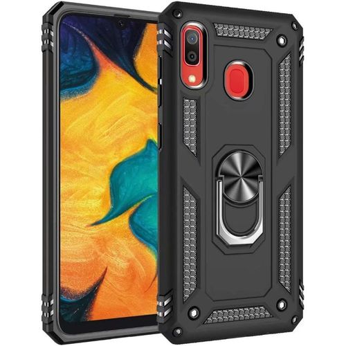Coque Samsung Galaxy A20 Avec Aimant Anneau Support, 360° Double Couche Renforcée Défense Bumper Antichoc Armure Housse Etui Avec Protection Écran Pour Samsung Galaxy A20, Noir