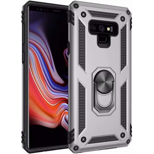 Coque Samsung Galaxy Note 9 Avec Aimant Anneau Support, 360° Double Couche Renforcée Défense Bumper Antichoc Armure Housse Etui Avec Protection Écran Pour Samsung Galaxy Note 9, Argent