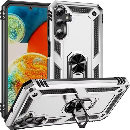 Compatible Avec Coque Samsung Galaxy A24 4g Avec Aimant Anneau Support, 360°Double Couche Renforcée Défense Bumper Antichoc Armure Housse Etui Avec Protection Écran-Argent