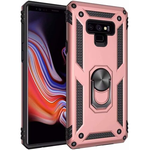 Coque Samsung Galaxy Note 9 Avec Aimant Anneau Support, 360° Double Couche Renforcée Défense Bumper Antichoc Armure Housse Etui Avec Protection Écran Pour Samsung Galaxy Note 9, Or Rose