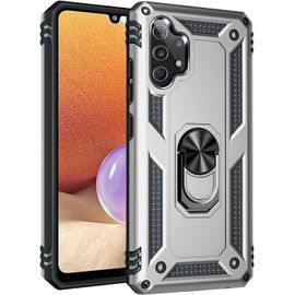 Compatible Avec Coque Samsung Galaxy A32 4g Avec Aimant Anneau Support, 360°Double Couche Renforcée Défense Bumper Antichoc Armure Housse Etui Avec Protection Écran-Argent