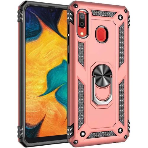 Coque Samsung Galaxy A20 Avec Aimant Anneau Support, 360° Double Couche Renforcée Défense Bumper Antichoc Armure Housse Etui Avec Protection Écran Pour Samsung Galaxy A20, Or Rose