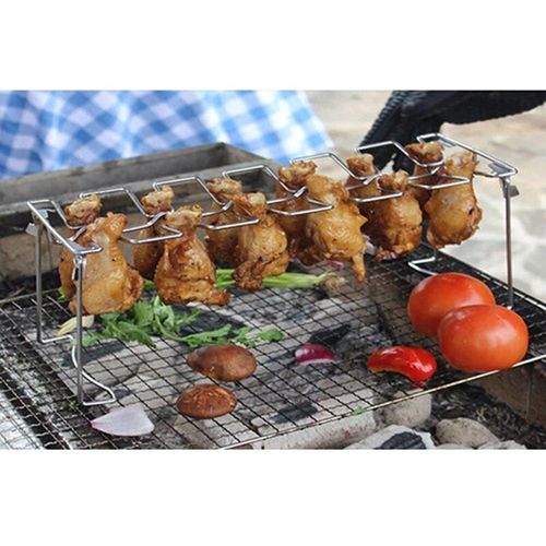 Support de support de gril de support de jambe d'aile de poulet d'acier inoxydable avec la casserole d'égouttement pour le gril polyvalent de four de viande de BBQ
