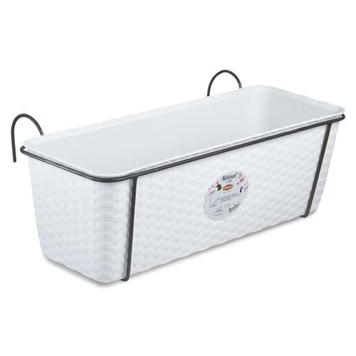 Stefanplast Jardiniere Natural En Rotin - 50 X 18 X H 16 Cm - 9,2 0,8 L - Blanc