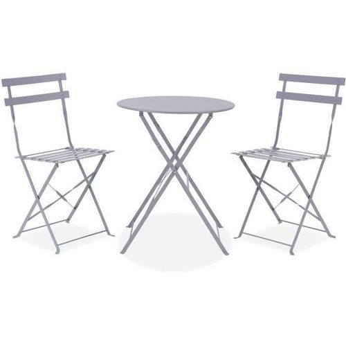 Set Bistrot - Ensemble Repas De Jardin - Table Pliante 2 Chaises - Structure : Acier - Coloris : Gris