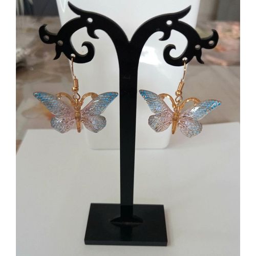Boucles D'oreilles Papillon Résine Dégradé Bleu Rose