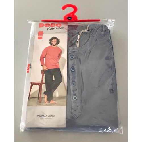 Dodo Homewear Pyjama Homme Xxl Col Boutonné 100 % Coton Coloris Bleu