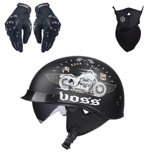 Taille XXL - Noir Vintage casque de Moto ouvert visage casque