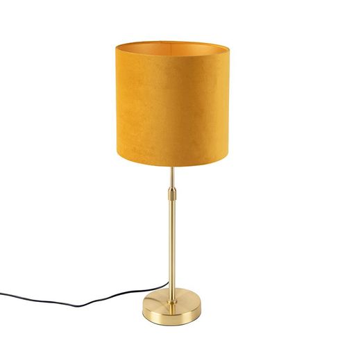 Qazqa Rustique Lampe De Table / Lampe Ã¡ Poser / Luminaire / Lumiere / ÃClairage Or / Dorã©E / D'or / Laiton Avec Abat-Jour Velours Jaune 25 Cm - Parte Tissu /Acier Jaune,Dorã©/Laiton...