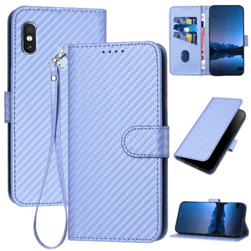 Tongez Étui Pour Xiaomi Redmi Note 5 Pro Surface De Fibre De Carbone Avec Sangle Détachable Cuir Premium Avec Fente Pour Carte Et Béquille - Violet