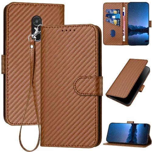 Tongez Étui Pour Xiaomi Redmi Note 4 Avec Fente Pour Carte Et Béquille Cuir Premium Surface De Fibre De Carbone Avec Sangle Détachable - Le Brun