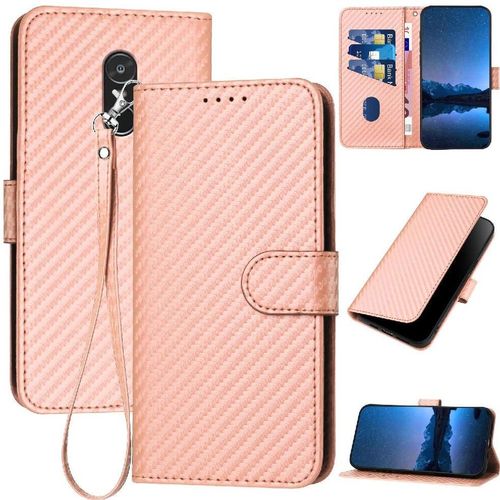 Tongez Étui Pour Xiaomi Redmi Note 4 Avec Fente Pour Carte Et Béquille Cuir Premium Surface De Fibre De Carbone Avec Sangle Détachable - Couleur Rose