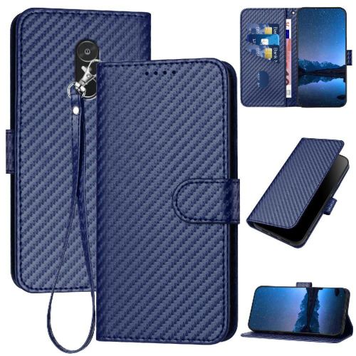 Tongez Étui Pour Xiaomi Redmi Note 4 Avec Fente Pour Carte Et Béquille Cuir Premium Surface De Fibre De Carbone Avec Sangle Détachable - Bleu