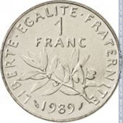 France = Pièce De Monnaie De 1 Franc Semeuse De Roty, Année 1989 ** Millésime Rare **