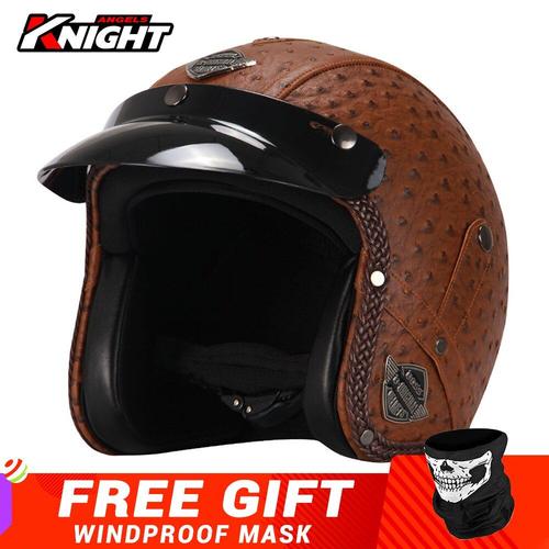 Taille Xl - V-058 Bump Brown - Casco Moto Casque Intégral Amovible Modulaire Double Moto Casque Vintage Motard Moto Motocross Moto Casque Hommes Femmes