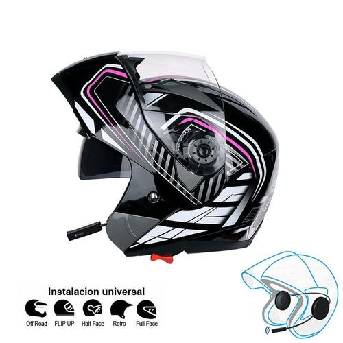 Taille L - Zèbre - Casque Moto Bluetooth compatible Motocicleta Kask BT  Casco Moto Double visières Casque Moto Moto Capacete ECE