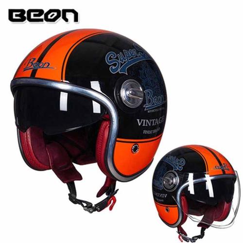 Taille M - Marque D'orange - Beon Boutique Officielle Beon B-108a 3/4 Ouvert Visage Rétro Casque Moto Visage Ouvert Vintage Moto Rcycle Casco Capacete Scooter