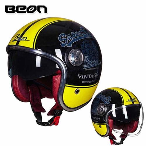 Taille Xl - Marquage Jaune - Beon Boutique Officielle Beon B-108a 3/4 Ouvert Visage Rétro Casque Moto Visage Ouvert Vintage Moto Rcycle Casco Capacete Scooter