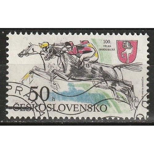 Timbre Oblitéré Tchécoslovaquie : Courses De Chevaux 1990 N° 2861