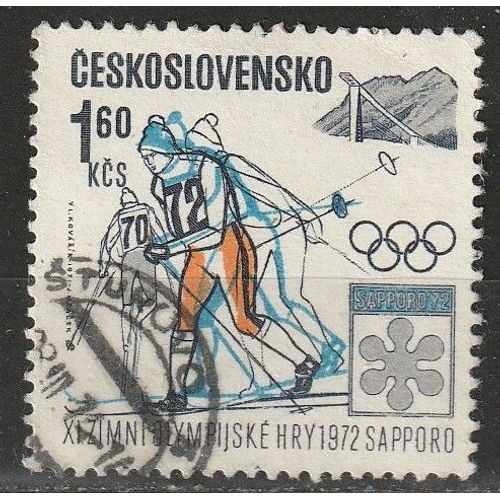 Timbre Oblitéré Tchécoslovaquie: "75 Ans Du Comité Olympique" Jeux Olympiques De Sapporo 1972 Ski De Fond N° 1891