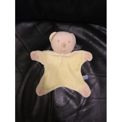 Doudou Plat Sucre D'orge Ours Singe Ecru Vert / Jaune