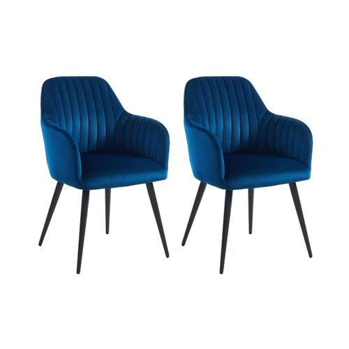 Lot De 2 Chaises Avec Accoudoirs Eleana - Velours Et Métal Noir - Bleu
