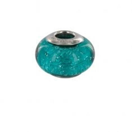 Charm Baci Belli Verre De Murano Feuille Argent Turquoise Ag 925 Rhodié