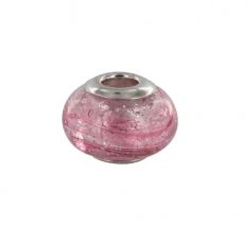 Charm Baci Belli Verre De Murano Feuille Argent Rose Orangé Ag 925 Rhodié