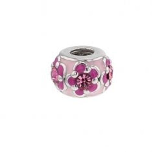 Charm Baci Belli Fleur Laque Et Cristaux De Swarovski Roses Ag 925 Rhodié