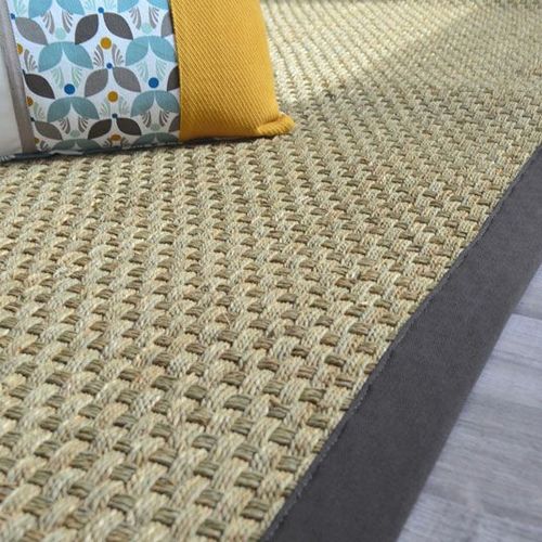 Tapis Jonc De Mer Paro Fin Natté 4x4 Ganse Coton Anthracite Decoweb.Com - 200 X 290 Cm