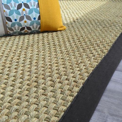 Tapis Jonc De Mer Paro Fin Natté 4x4 Ganse Coton Noire Decoweb.Com - 140 X 200 Cm