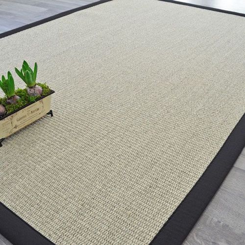 Tapis Sisal Quintana Blanchi Ganse Coton Noire Decoweb.Com - 160 X 230 Cm