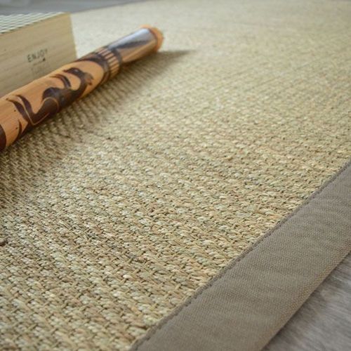 Tapis Jonc De Mer Kalapa Fin Panama Ganse Coton Taupe Decoweb.Com - 140 X 200 Cm