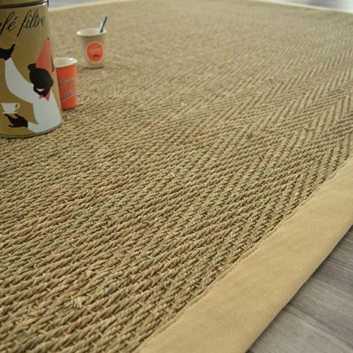 Tapis Jonc De Mer Bihar Fin Chevron Ganse Coton Beige Decoweb.Com - 160 X 230 Cm