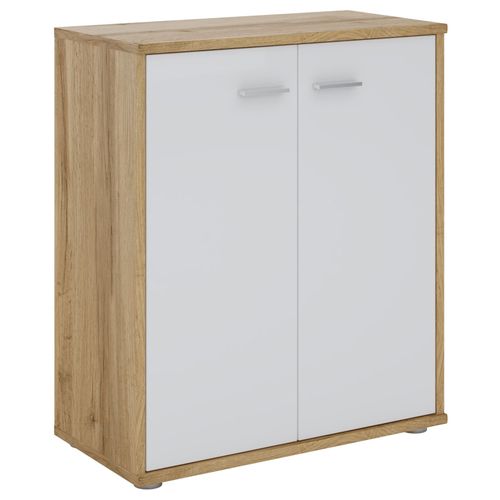 Buffet Firmin, Commode Meuble De Rangement Avec 2 Portes, En Mélaminé Décor Chêne Sauvage Et Blanc Mat